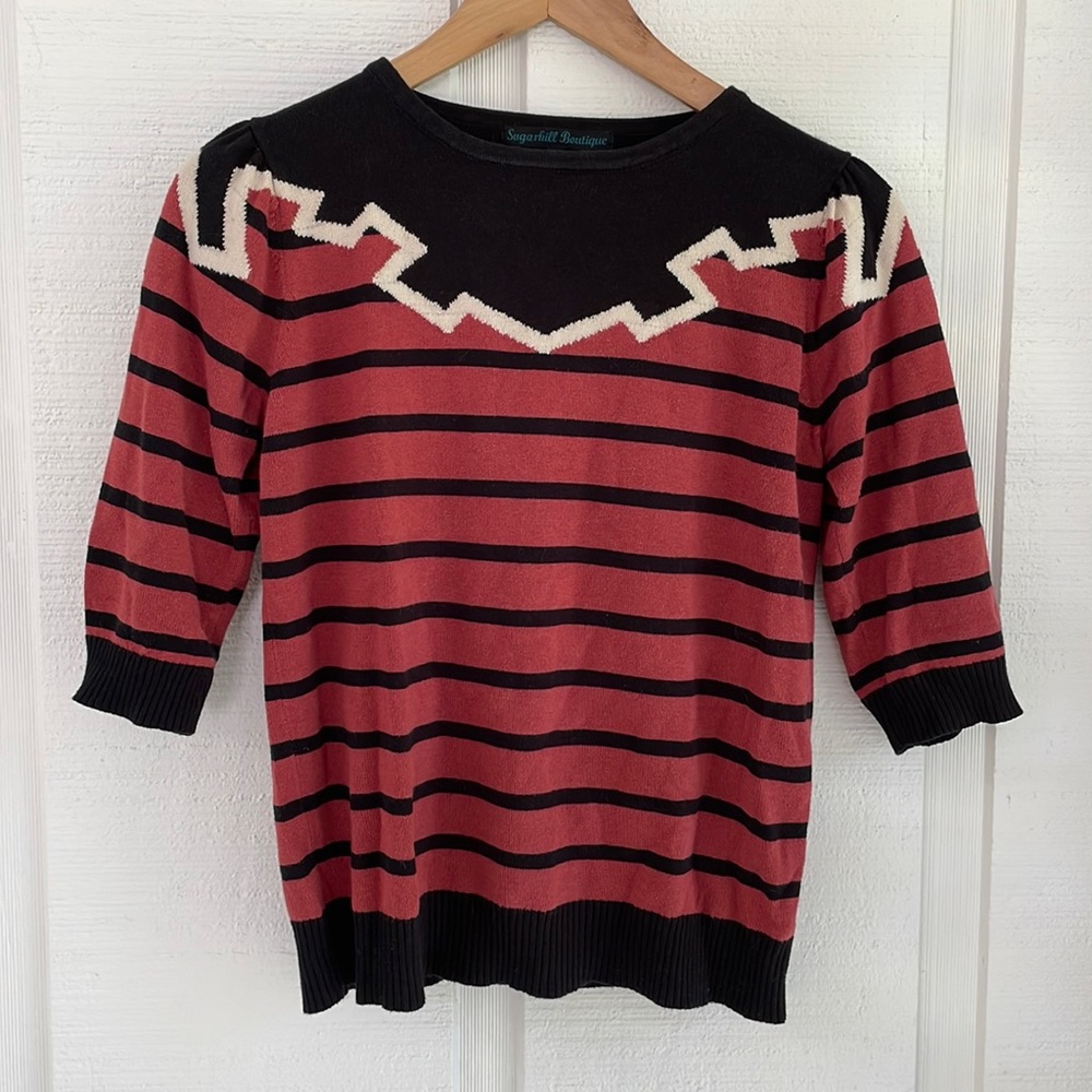 Sugarhill Boutique Navy Cream Dusty Rose Top Sweater